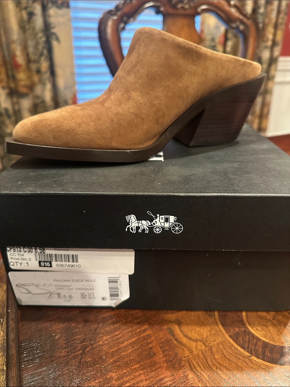 Coach Chestnut Suede Mule Slip-On with Stacked Heel